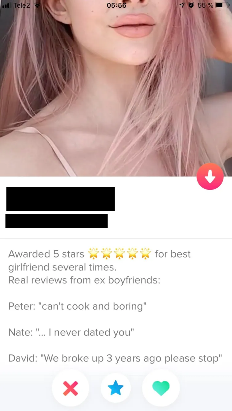 Die lustige Bio einer Tinder-Nutzerin.