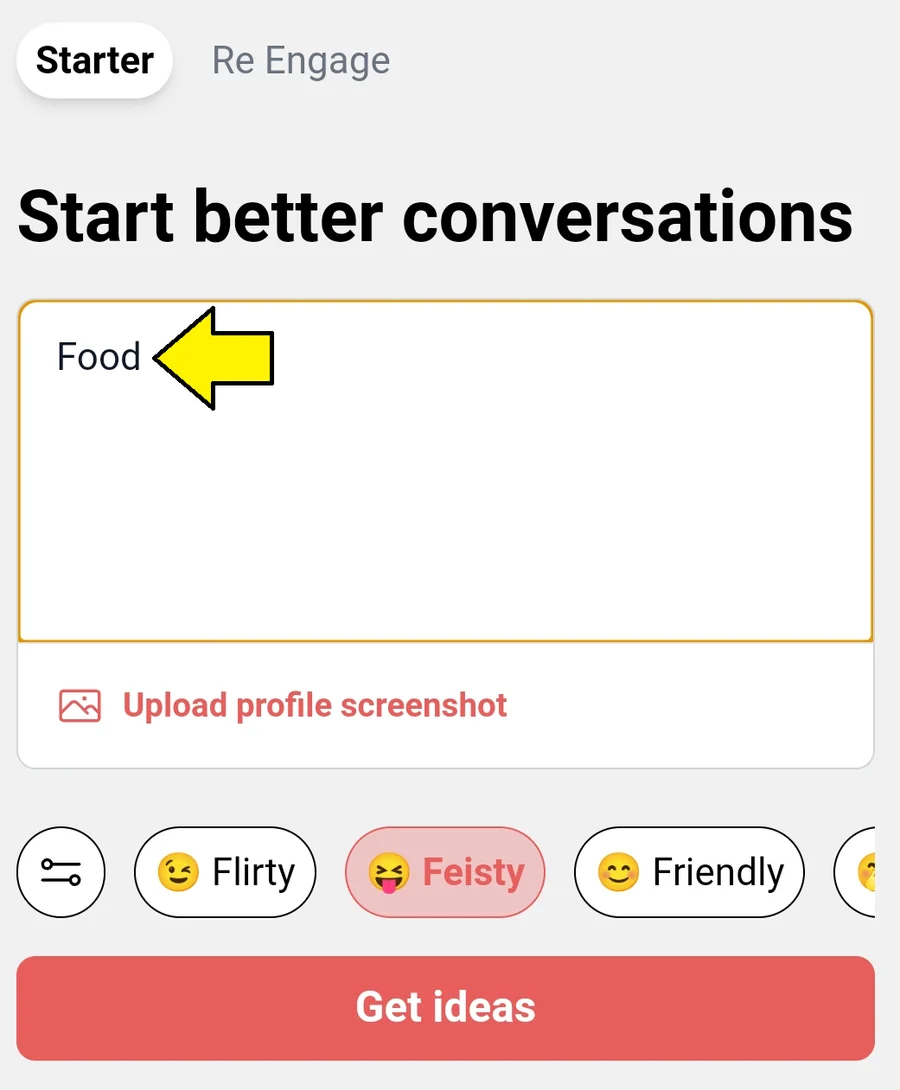 Screenshot of YourMove AI's Chat Assistant showing how to choose a topic for a pick up line