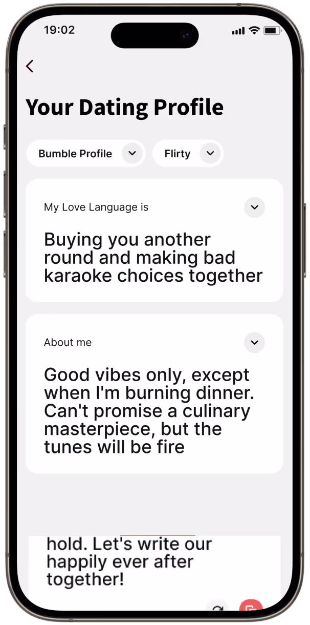 Screenshot of YourMove’s AI Profile Writer