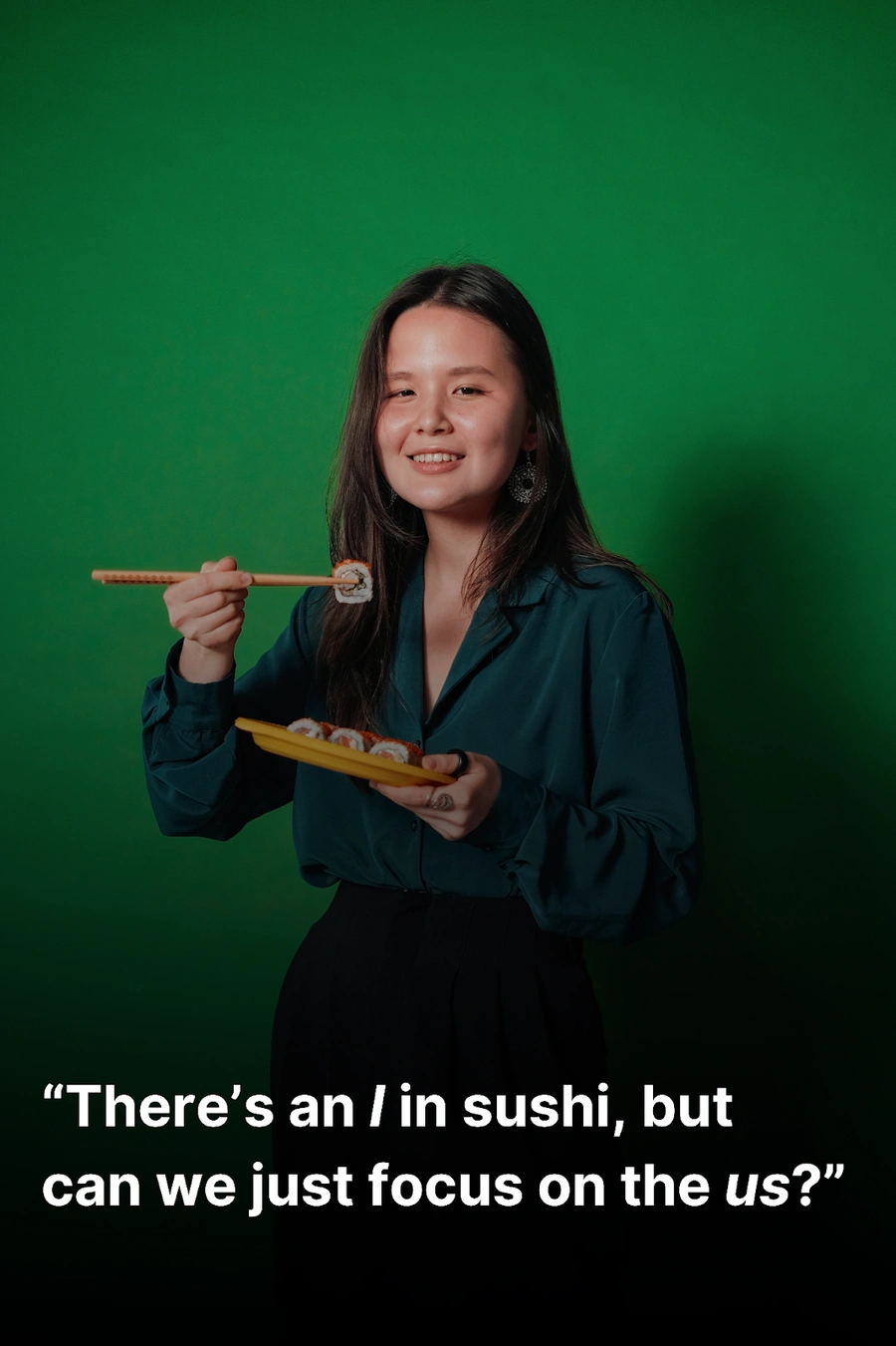 Woman eating sushi