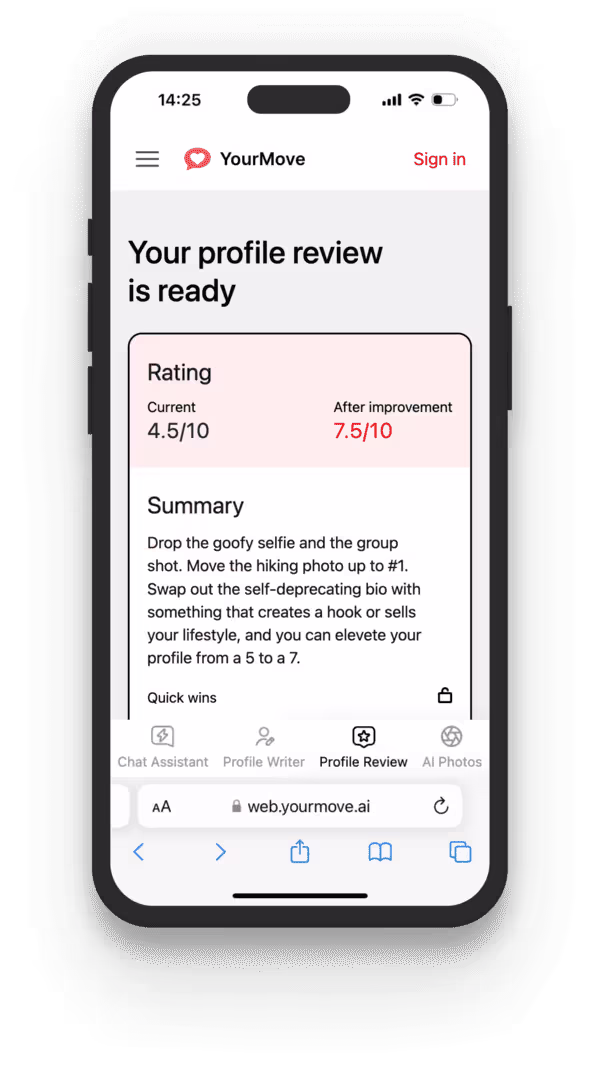 Screenshot of YourMove’s AI Profile Review