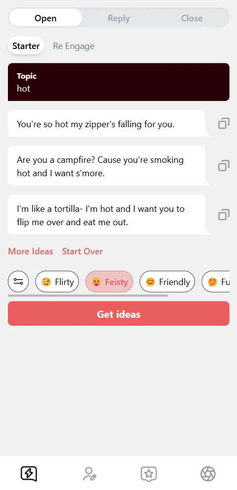 YourMove AI’s chat generated 3 dirty pickup lines for the topic “hot”
