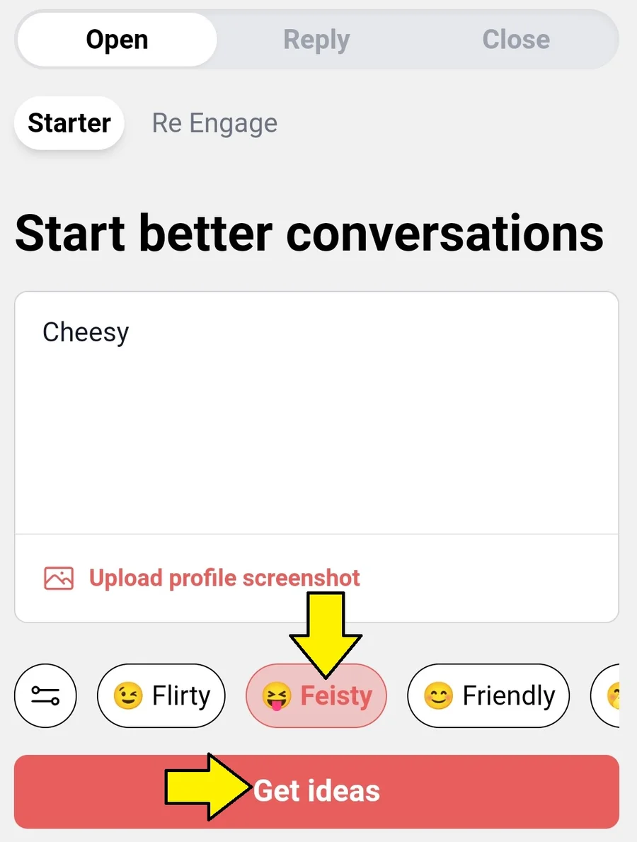 Screenshot of YourMove AI's Chat Assistant showing what you need to do to generate cheesy pick up lines