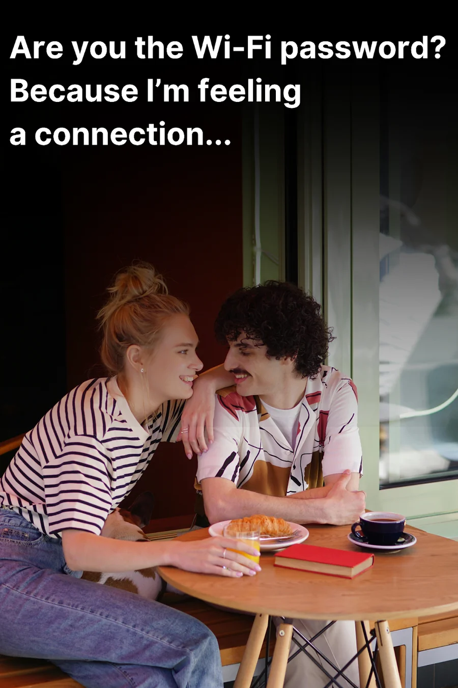 A couple enjoying each other’s company, sharing a funny rizz joke that sparks a smile.