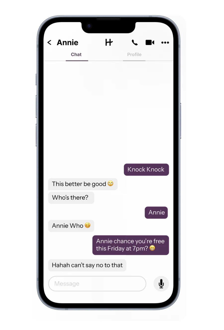 A Hinge chat mockup showing how to use a funny opener successfully&nbsp;