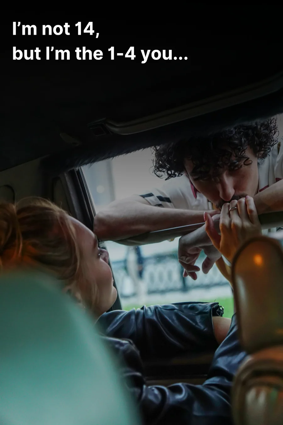 A couple sharing a fun moment together, playfully teasing each other with a great rizz joke.