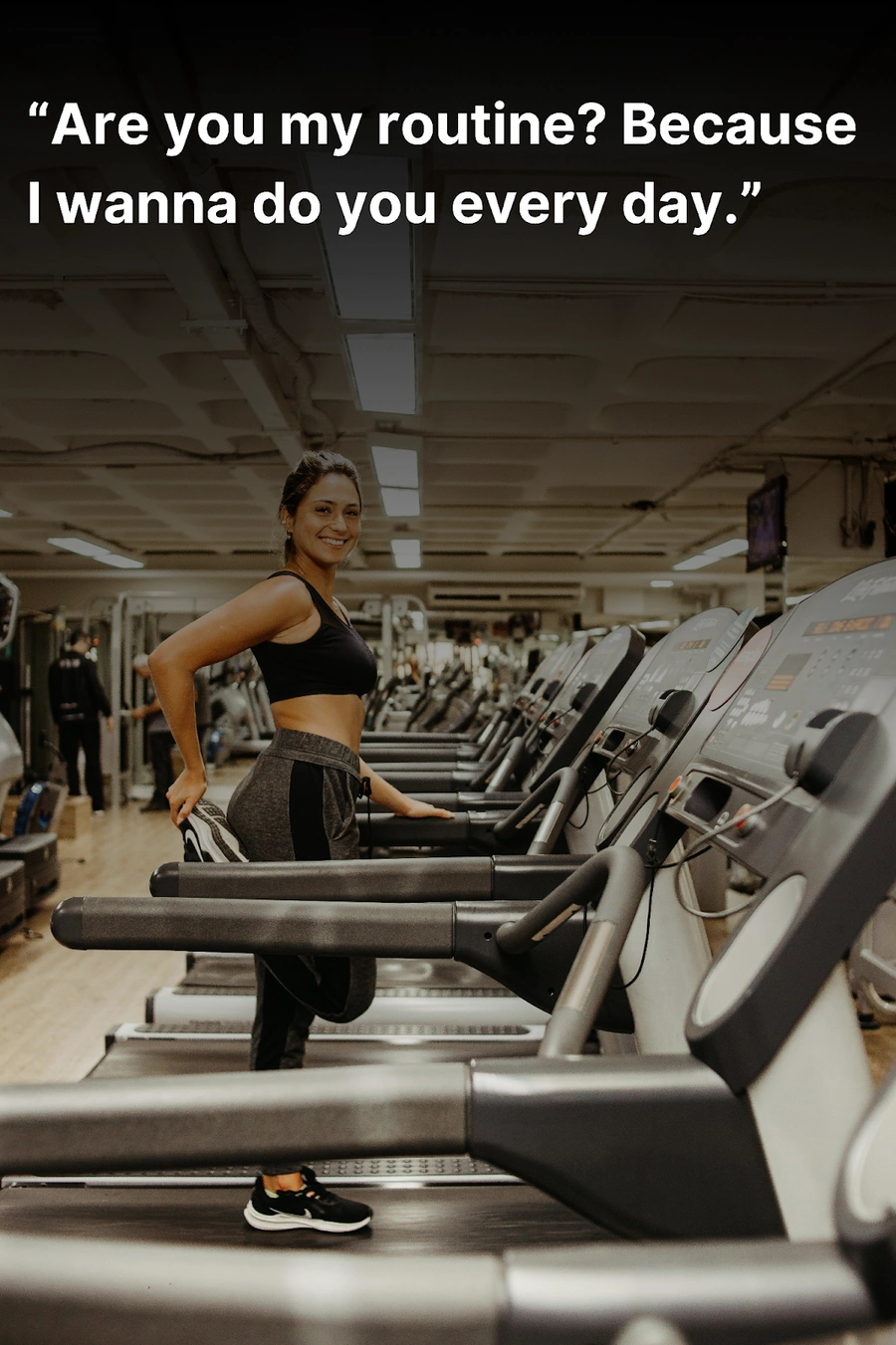Woman stretching on a treadmill