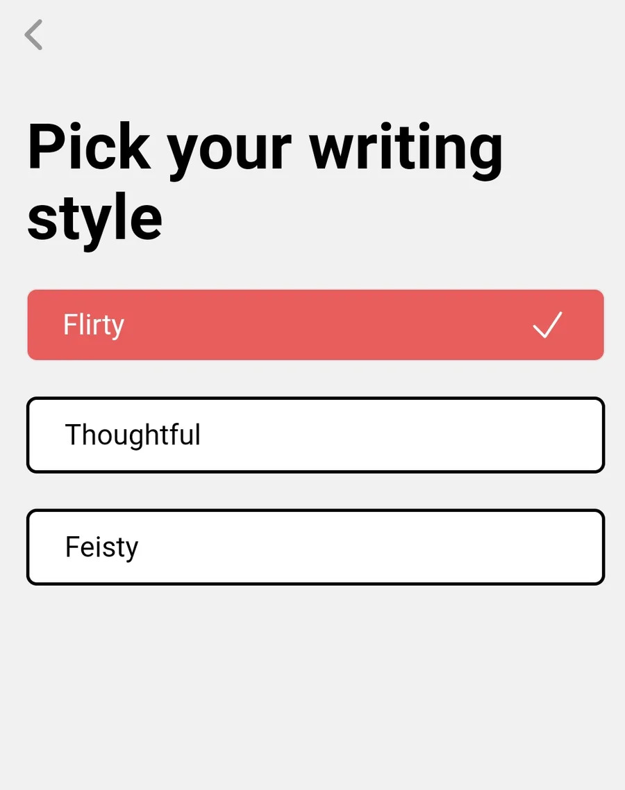 Screenshot of YourMove AI's Profile Writer interface for picking your writing style