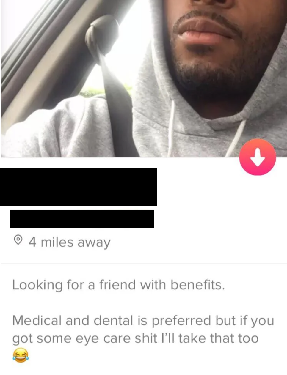 A Tinder profile with a funny bio.
