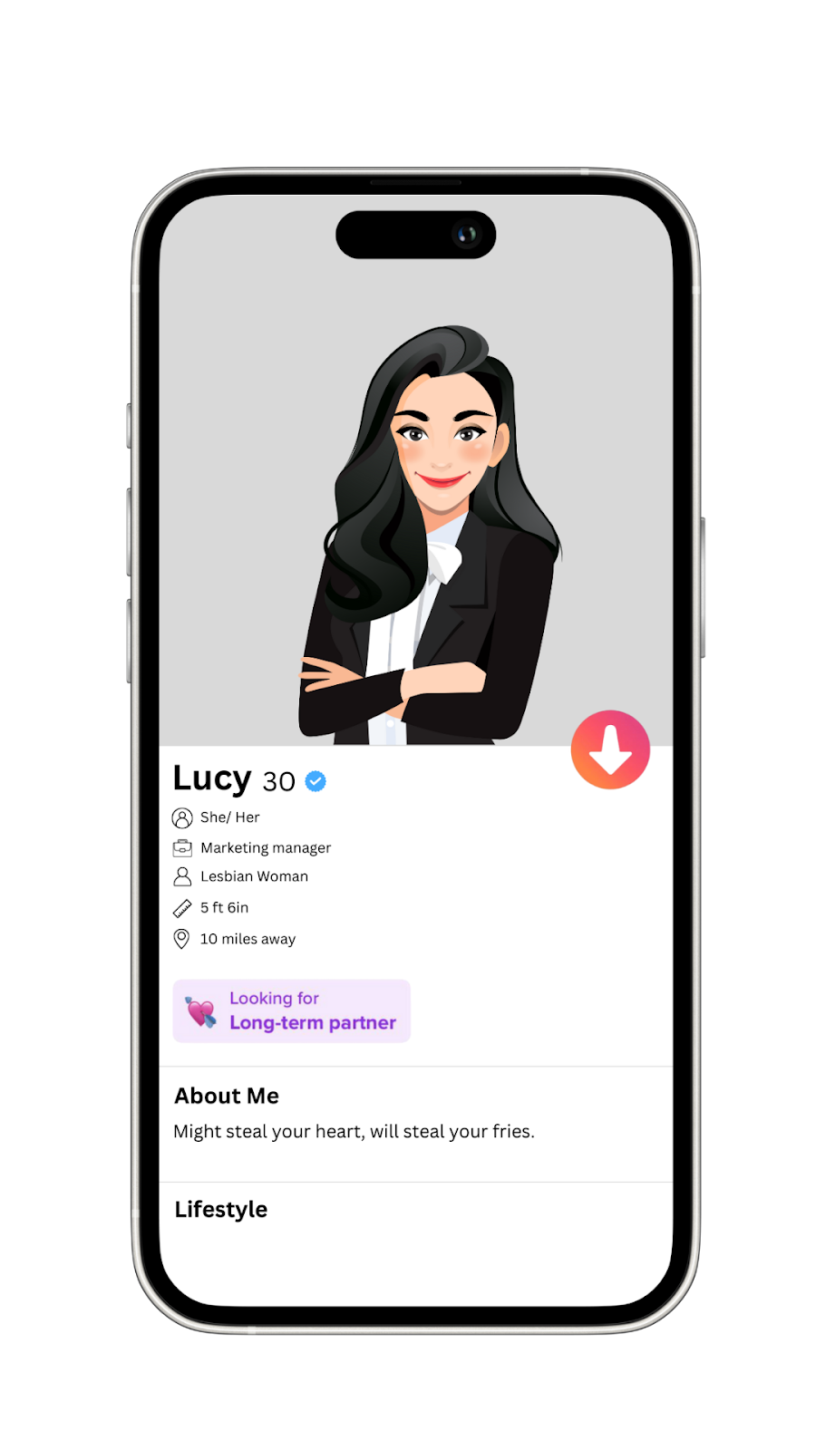 A mockup of a girl’s Tinder profile optimized to attract serious matches.